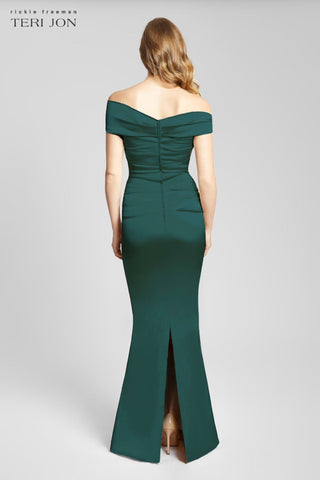Teri Jon 96022 Forest Off The Shoulder Stretch Satin Gown