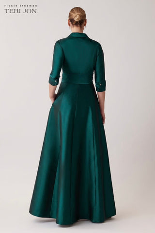 Teri Jon 229051 Forest Taffeta Shirt Waist Gown
