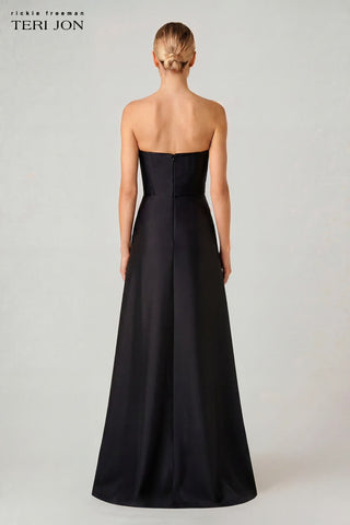 Teri Jon 267061 Black Multi Mikado Strapless Beaded Floral Gown