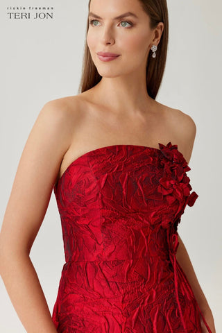 Teri Jon 267066 Red Strapless Floral Jacquard Ball Gown