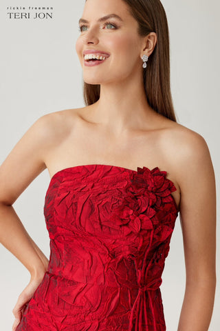 Teri Jon 267066 Red Strapless Floral Jacquard Ball Gown