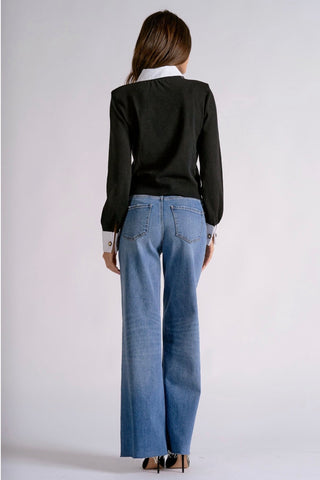 Elan Black Contrast Collar & Cuff Sweater SWV11762