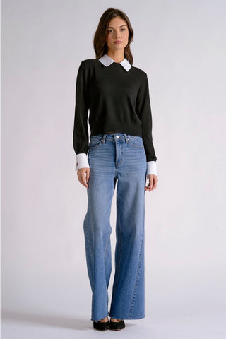 Elan Black Contrast Collar & Cuff Sweater SWV11762