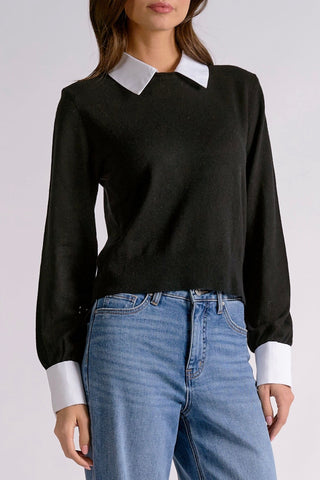 Elan Black Contrast Collar & Cuff Sweater SWV11762