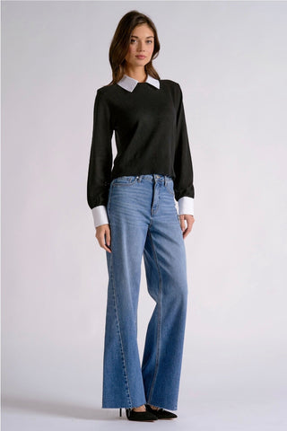 Elan Black Contrast Collar & Cuff Sweater SWV11762
