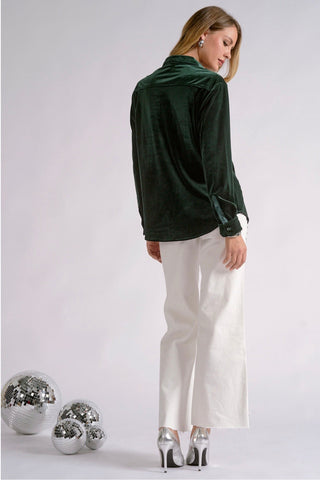 Emerald Velvet Button-Down Shirt Elan VE11830