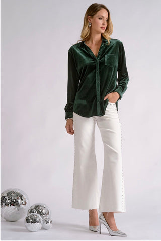 Emerald Velvet Button-Down Shirt Elan VE11830