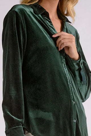 Emerald Velvet Button-Down Shirt Elan VE11830
