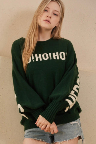 Oversize Christmas Sweater with Lettering - Green Mello. MT40275