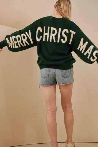 Oversize Christmas Sweater with Lettering - Green Mello. MT40275