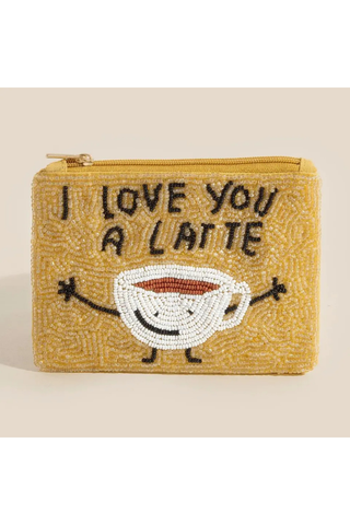 "I Love You A Latte" Hand-Beaded Coin Purse | Cute Coffee Lover's Pouch