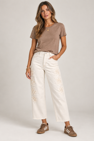 Ivory Embellished Barrel Jeans Risen PG21581