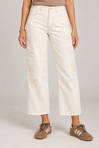 Ivory Embellished Barrel Jeans Risen PG21581