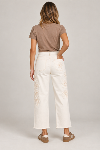 Ivory Embellished Barrel Jeans Risen PG21581