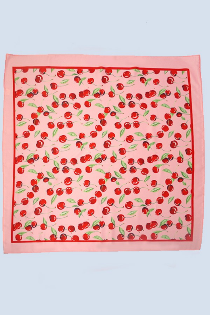 Josslyn Cherry Print Silky Feel Bandana Scarf