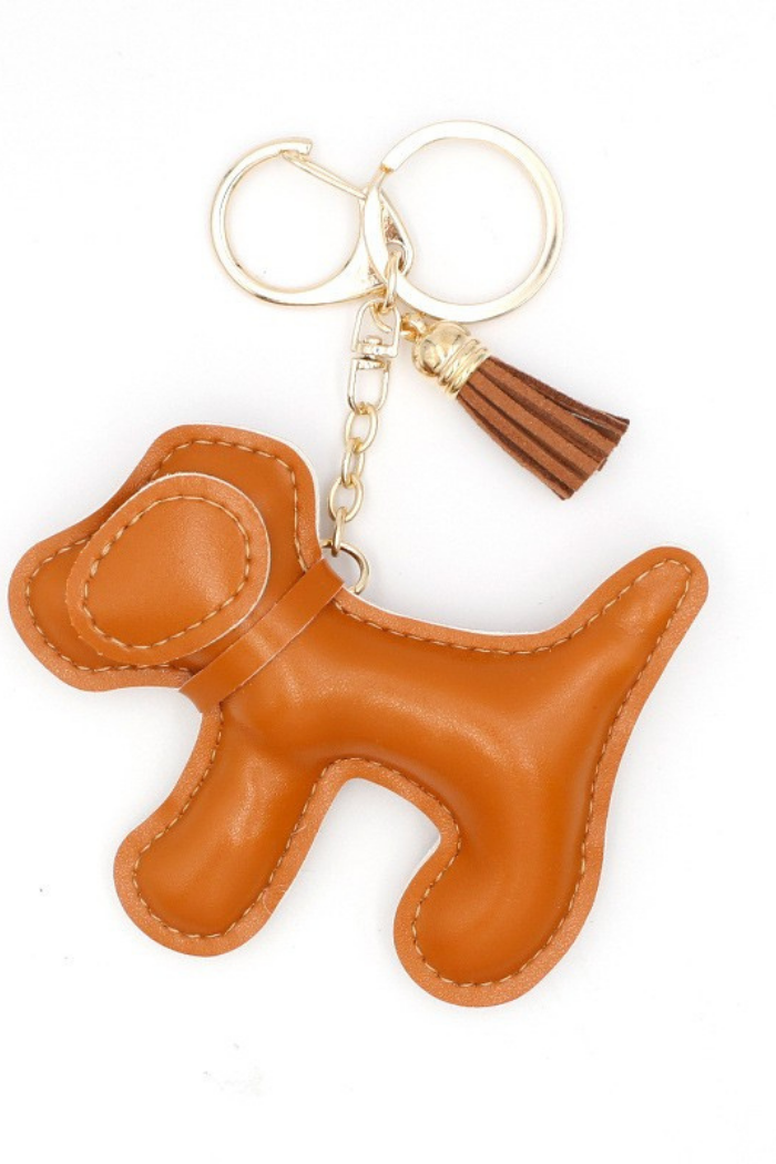 Josslyn Brown Vegan Leather Dog Bag Charm Keychain