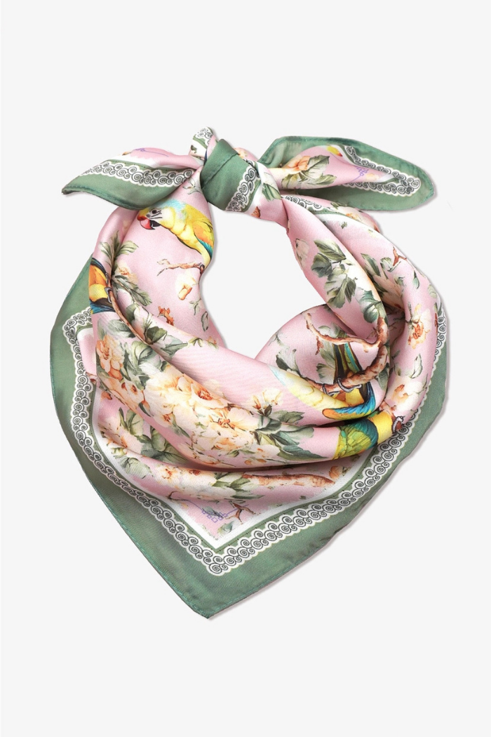 Josslyn Floral Bird Print Silky Feel Bandana Scarf