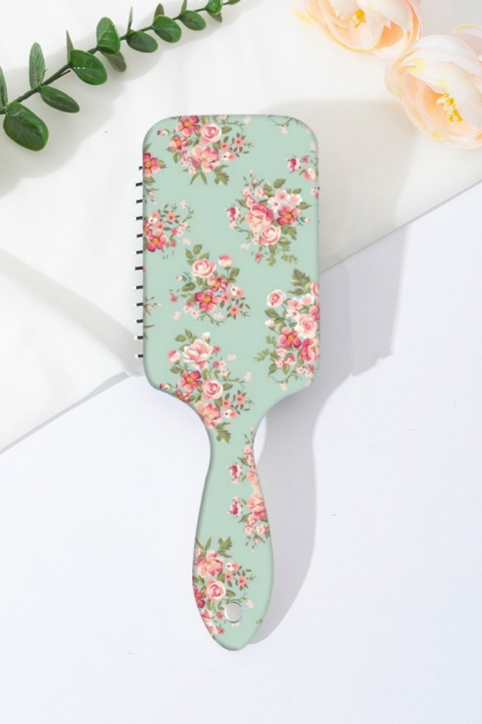 Josslyn Green Floral Detangle Paddle Hair Brush