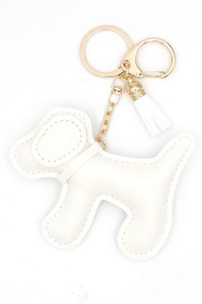 Josslyn Off White Vegan Leather Dog Bag Charm Keychain