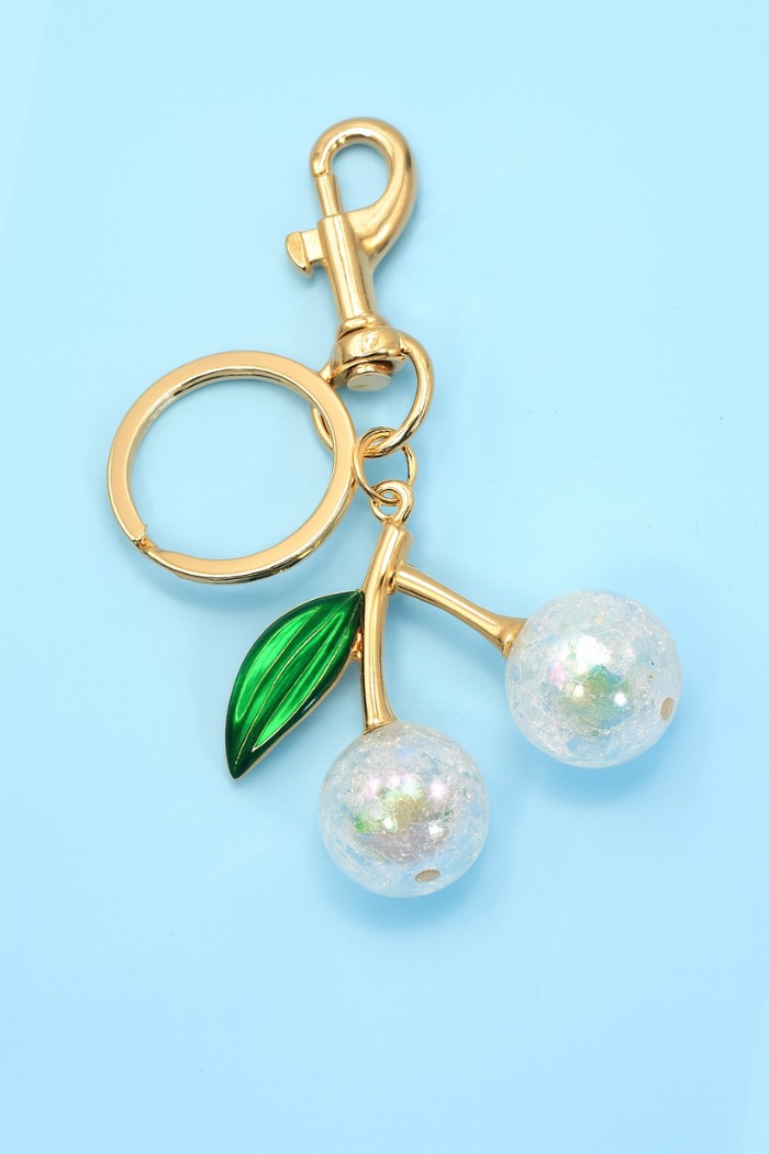 Josslyn Pearlie Cherry Drop with Leaf Keychain Bag Charm