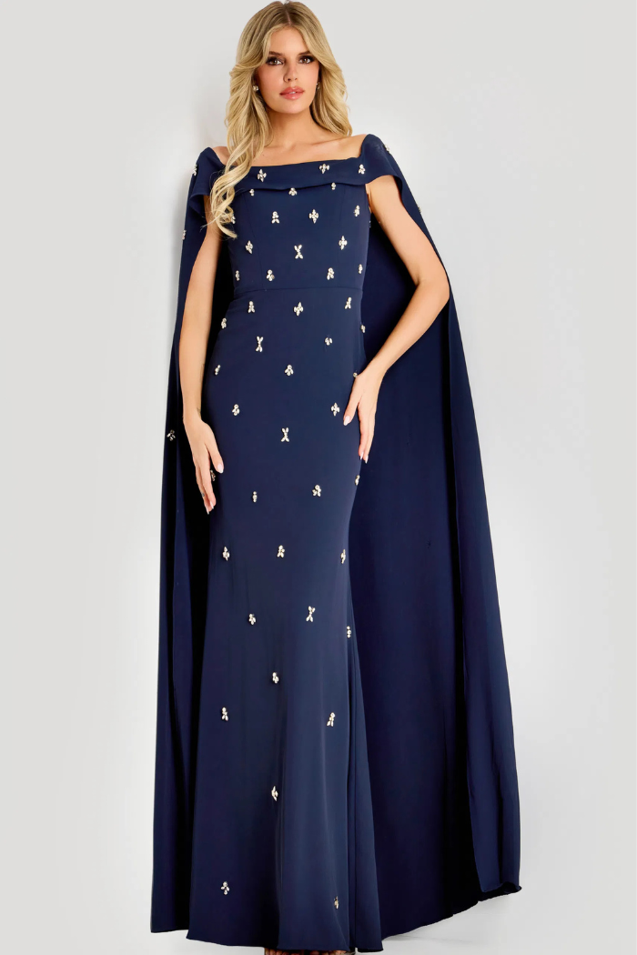 Jovani 44575 Embellished Cape Evening Gown