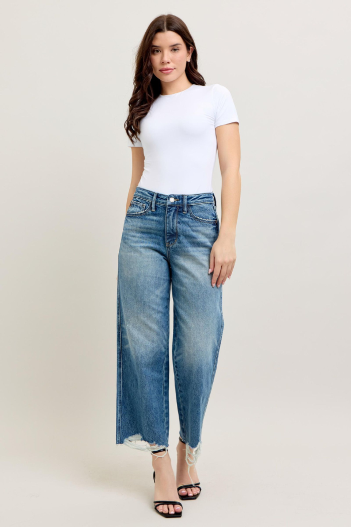 Judy Blue High Waist Rigid Magic Destroy Hem Crop Wide Leg Jeans 88963REG