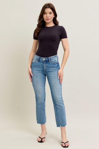 Judy Blue Mid Rise Vintage Wash Destroy Hem Kick Flare Jeans 88979REG