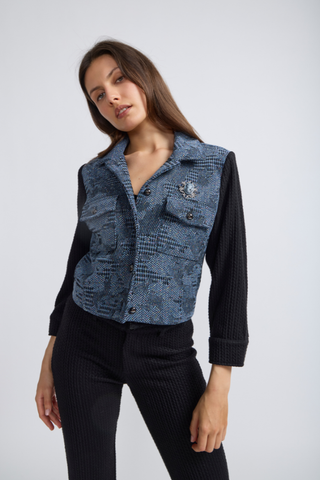 Knit Sleeve Patch Combo Jacket oo la la M10342