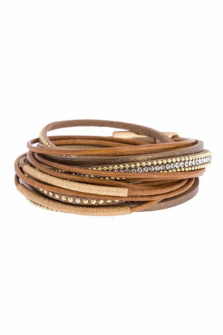 Leather Crystal Double Wrap Bracelet