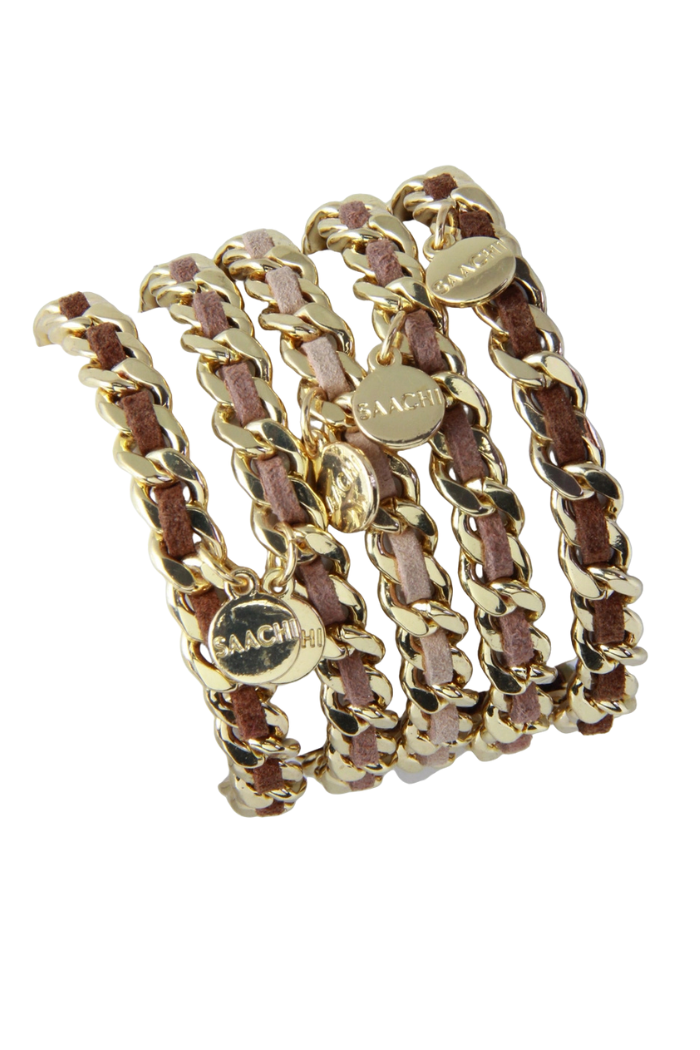 Leather Gold Chain Bracelet