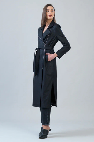 Liquid Leather Zip Front Trench Coat - Black Clara Sunwoo RCLR