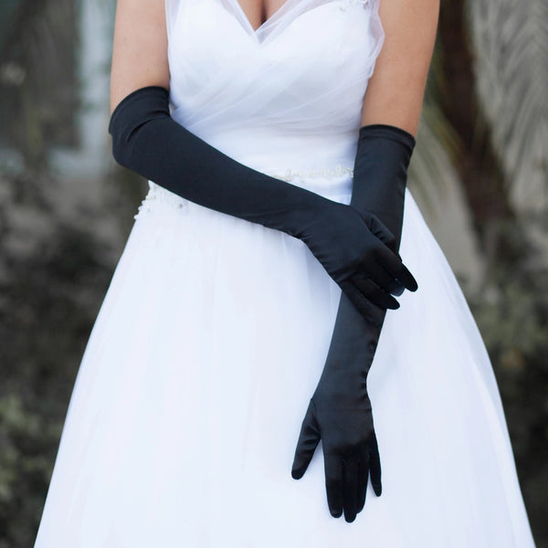 satin dress gloves Deya Ruched Satin Gloves