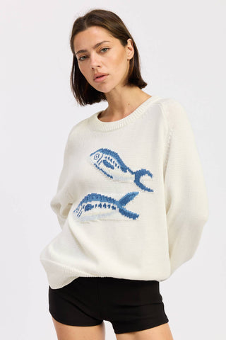 Long Sleeve Knitted Graphic Sardine Sweater IPJ3766T
