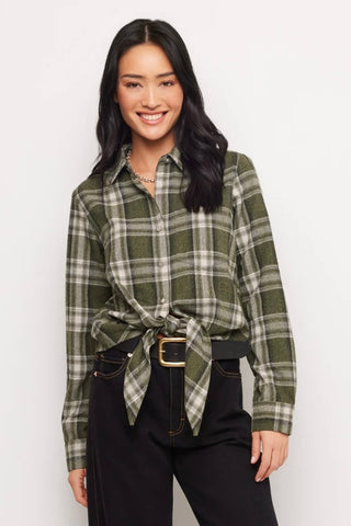 Long Sleeve Plaid Tie-Front Shirt Karen Kane 3L60702