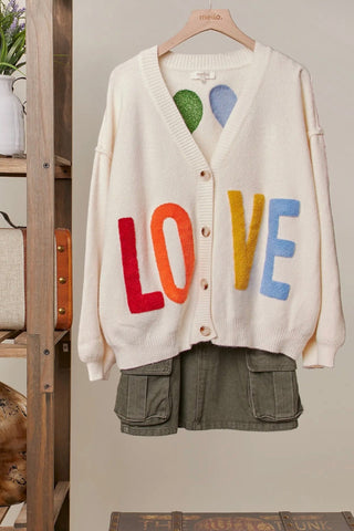 Love Lettering Heart Patchwork V Neck Cardigan MT40674 Mello.