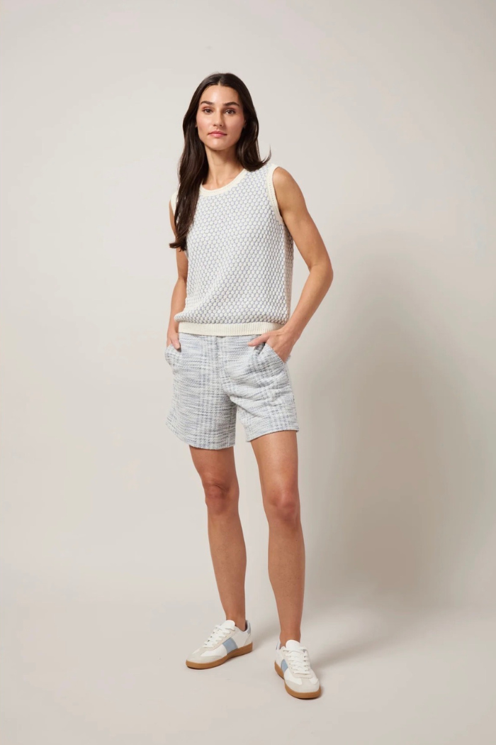 Claire Textured Mesh Sweater Shell | Ecru & Azure | LYSSE – The ...