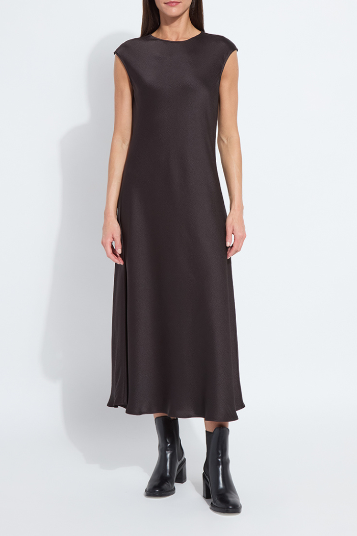 Elegant Dark Brown Satin Midi Dress - Chic Sleeveless Slip Double Espresso / XL Elegant Dark Brown Satin Midi Dress - Chic Sleeveless Slip Double Espresso / XL