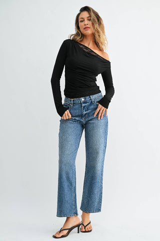 Mid Rise Ankle Straight Leg - MEDIUM DENIM - BP526J Just Black