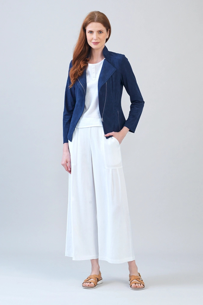 Midnight Navy Soft Suede Signature Jacket – Lightweight Stretch Moto Style