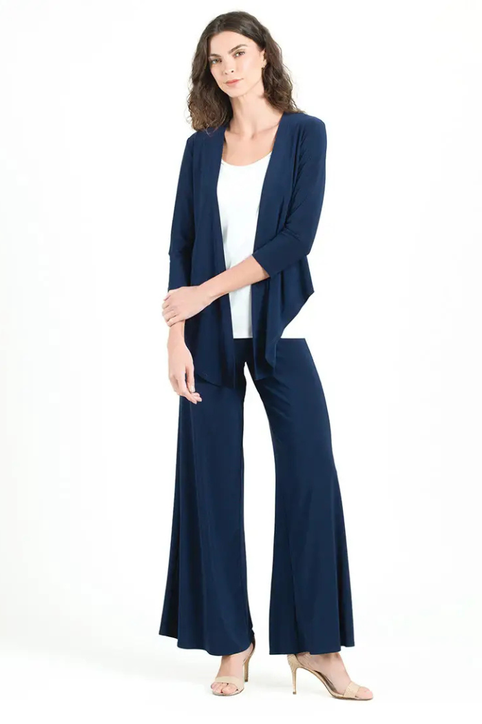 Modern Navy Tie Front Cardigan - Wrinkle-Free Travel Knit