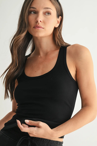 Mono B Slim Fit Scoop Neck Tank Top - Black KT12191