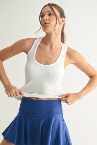 Mono B Slim Fit Scoop Neck Tank Top - White KT12191