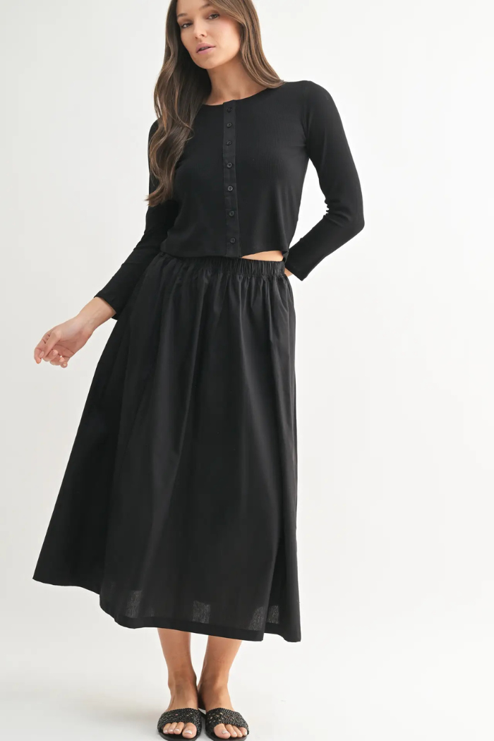 Black Cardigan & Skirt Set | Spring Two-Piece Outfit for Women Black / Small Black Cardigan & Skirt Set | Spring Two-Piece Outfit for Women Black / Small