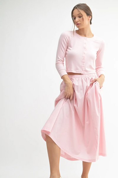 Chalk Pink Cardigan & Skirt Set | Spring Matching Set for Women Chalk Pink / Large