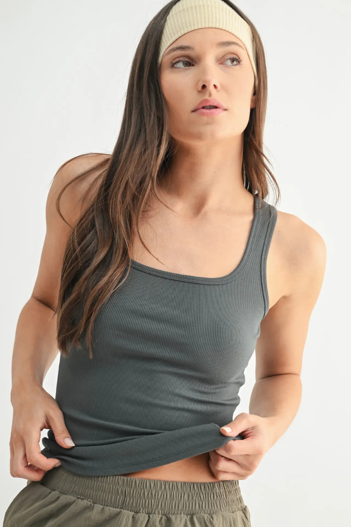 Mono B Square Neck Ribbed Tank Top - Urban Chic
