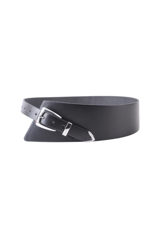 Most Wanted Asymmetrical Waist Cinching Belt with Polished Signature Hardware - Black