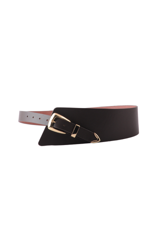 Most Wanted Asymmetrical Waist Cinching Belt with Polished Signature Hardware - Brown