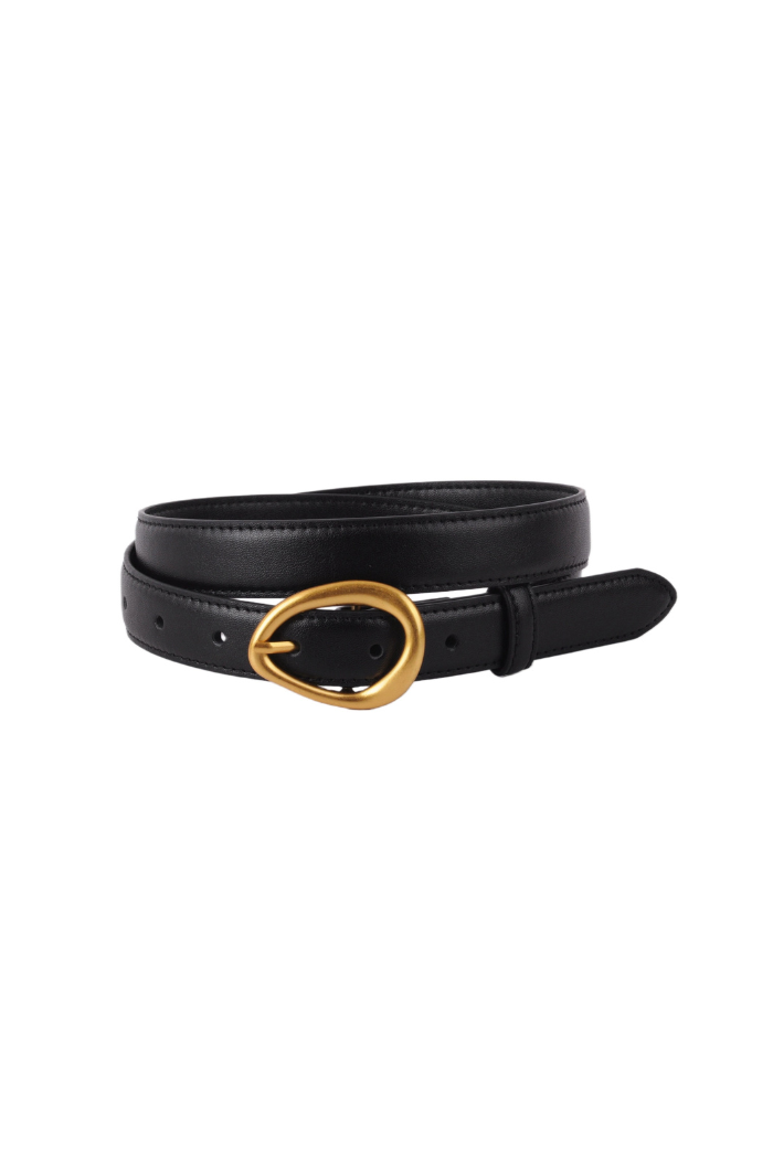 Leather Belt with Asymmetrical Buckle | Black Genuine  display picture 3