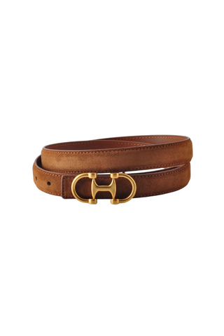 Most Wanted Stitched Leather Belt with Horsebit Buckle - Caramel Suede
