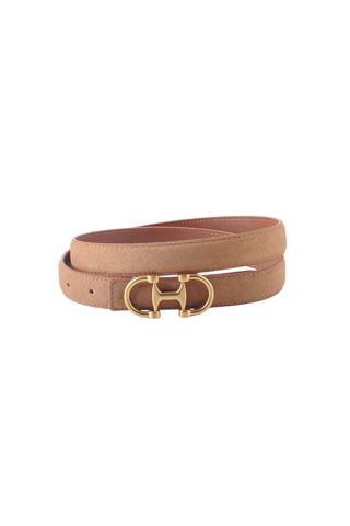 Most Wanted Stitched Leather Belt with Horsebit Buckle｜Equestrian Style Camel Suede